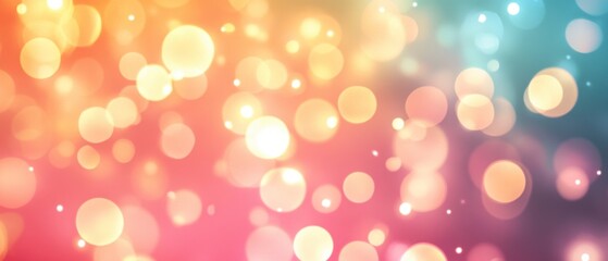 Joyful Bokeh Lights, Warm Pink and Teal Background, Copy Space