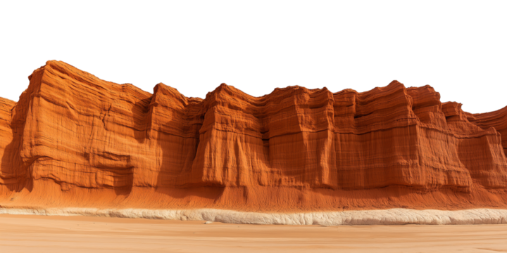 PNG cut out isolated background. A stunning view of towering sandstone cliffs, showcasing intricate striations and dramatic erosion patterns.
