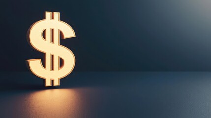 Illuminated dollar sign against a dark background, symbolizing finance and wealth. Ideal for concepts related to money, investment, and economy.