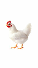Fototapeta premium White Chicken Stands Alert on a White Background