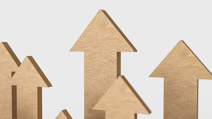 The Wood arrow up on white Background for Business concept 3d Rendering.
