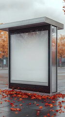 Blank Billboard Displays Advertising Space with Autumn Leaves Scattered Beautifully