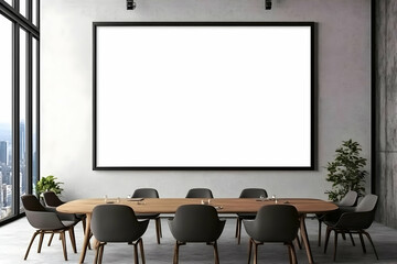 Modern Conference Room with Blank Canvas and City View Shows Potential for Collaboration Nicely.