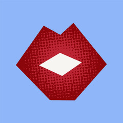 Minimalist red lips halftone illustration on blue background
