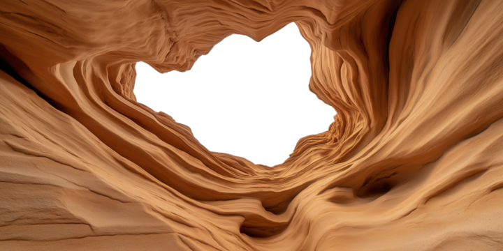 A stunning perspective of eroded sandstone walls forming intricate patterns, leading to an open view of the sky. 