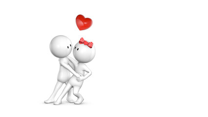 A loving couple embraces, gazing deeply into each other’s eyes, with a heart floating above them. Features white characters, rendered in stunning 4K detail