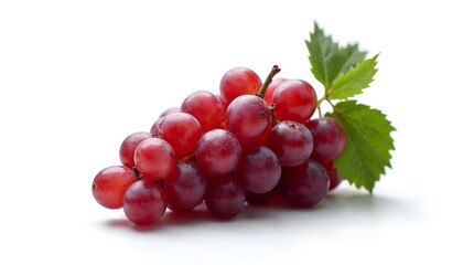 Fototapeta premium Fresh Red Grapes with Leaves on a White Background - Healthy Snack