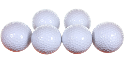 Six Dimply White Golf Balls on Clear Background Generative AI