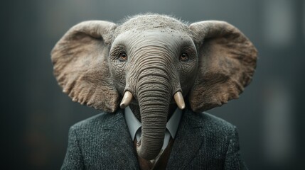 Fototapeta premium Elephant in suit, serious expression, dark background, business concept