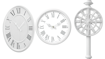 White Wall Clocks on Transparent Background Generative AI