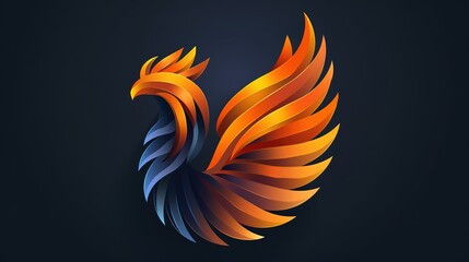 Stylized phoenix bird logo with vibrant orange and blue layered design against dark background