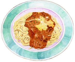 手描き水彩のミートソースパスタイラスト, Hand-painted Meat Sauce Pasta Illustration