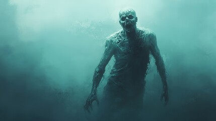 Fototapeta premium a creepy looking man standing in the fog in a dark forest