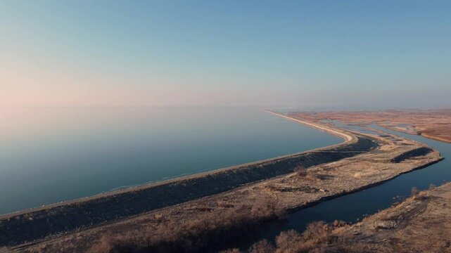 4k Aerial Winter Views of Willard Bay State Park Utah Frozen Water Ice
