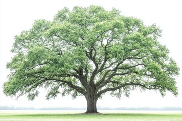 Fototapeta premium Beautiful green oak tree isolated on white background, high-resolution PNG file with no shadow or border.