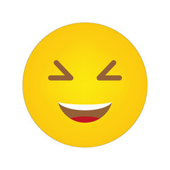 Laughing emoji. Yellow happy face. Cartoon vector expression. Bright smiling icon.