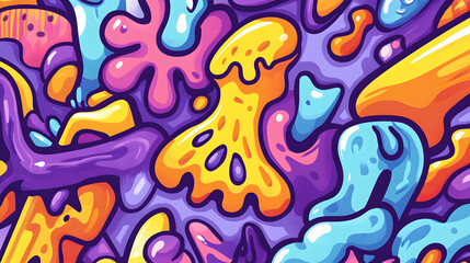 Abstract colorful doodle art background; vibrant shapes and textures for website design