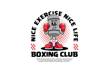 long punching sack bag boxing retro cartoon character mascot illustration with standing pose and boxing stance for boxing training fighter fitness sport club mascots and merchandise