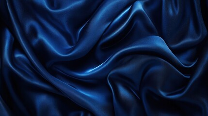 Obraz premium Abstract close up of dark blue satin fabric with smooth folds and shiny texture, perfect for backgrounds and textures