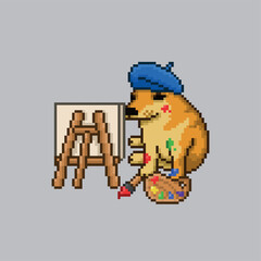 Painter dog, pixel art meme