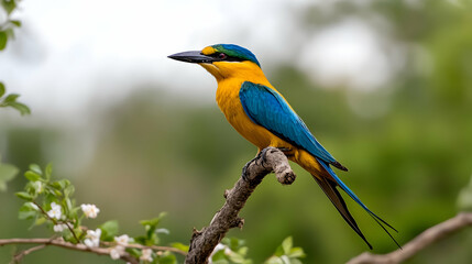 Obraz premium Colorful bird perched on branch, tropical forest background, wildlife photography, nature poster
