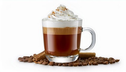 Warm, delicious coffee drink topped with whipped cream and cinnamon.