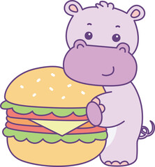 Cute hippo vector icon. Funny baby hippo animal series stock illustration. life of fluffy hippo designs.
