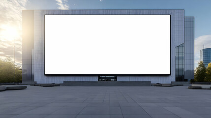 Blank billboard mockup on modern building exterior displays a large empty space for advertisement placement.