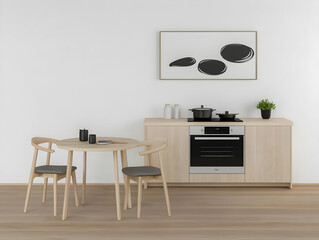 Modern Minimalist Kitchen Interior Design with Dining Table and Chairs Perfectly Organized