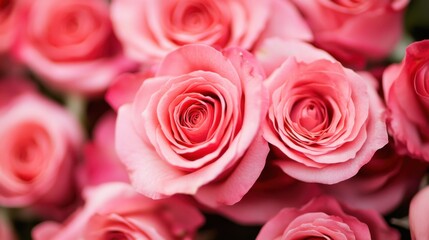 Obraz premium A close-up view of beautiful pink roses in full bloom.