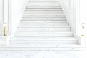 Fototapeta premium White Marble Staircase Ascends Elegantly in a Bright Interior Space with Decorative Lamps