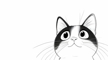 Curious tuxedo cat looking up, white background; perfect for pet blogs, greeting cards, or children's books