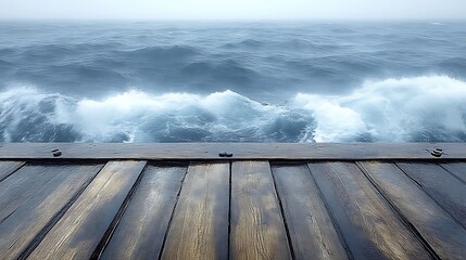Wooden Deck Overlooking Turbulent Ocean Waves