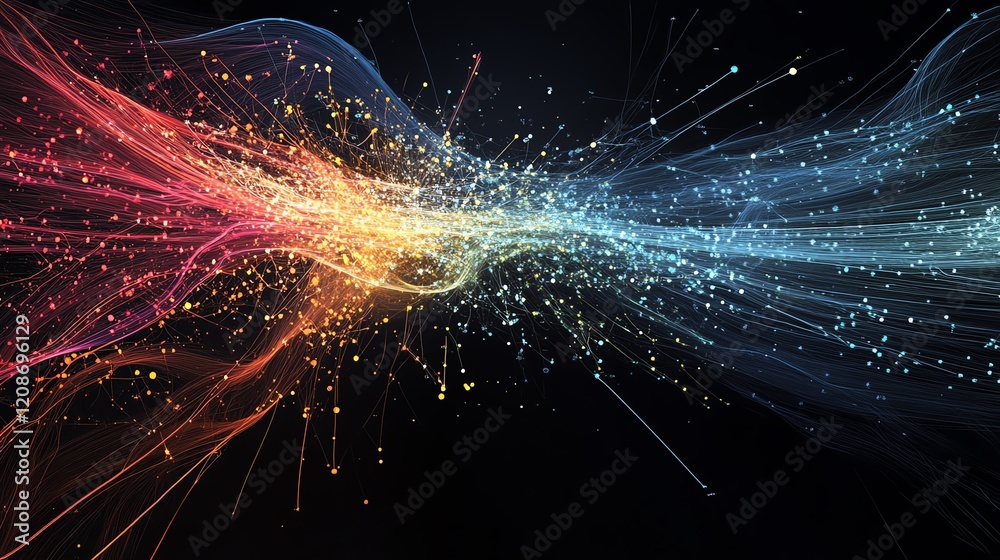 Poster colorful abstract waves of light merging in a dynamic display of energy and motion in a dark backdro
