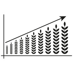Growth chart illustration. Increasing plant shape. Black and white diagram. Agricultural concept vector.