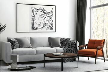 Modern Living Room Interior Showcases Stylish Furniture and Abstract Artwork Perfectly Displayed