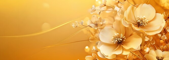 A golden yellow background with light floral elements and plenty of space for showcasing a product.