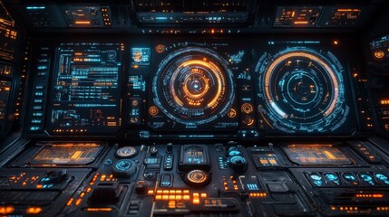 Obraz premium Futuristic Spaceship Cockpit: A Digital Interface Design