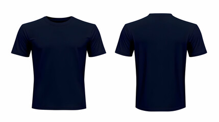 Blank Navy Blue T-Shirt Front and Back Views Isolated on White Background for Mockup Design