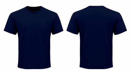 Navy Blue T-Shirt Mockup Front and Back View on White Background for Apparel Design