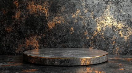 A luxurious black gold podium showcasing a premium product on a 3D stone background with a minimal marble pedestal, creating a high-end, elegant display in a modern studio setting


