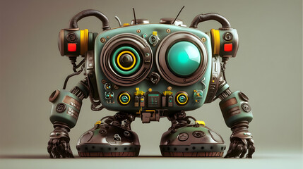 Naklejka premium A 3D Rendered Illustration of a Quirky, Steampunk Robot Stands Confidently on Large, Rounded Feet