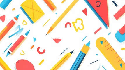 Colorful Pencils, Shapes, & Art Supplies