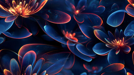 Abstract Blue And Orange Fractal Flowers