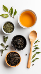 Variety of Tea Leaves and Brewed Tea