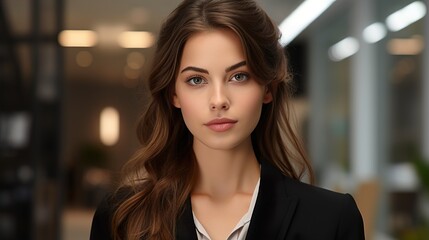 Fototapeta premium Portrait of a beautiful young businesswoman. HD 8K wallpaper Stock Photographic Image
