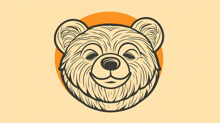 Happy bear face illustration, sunset background, children's book, logo design
