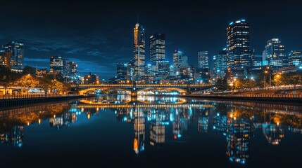 Naklejka premium Cityscape at Night: Urban Reflections