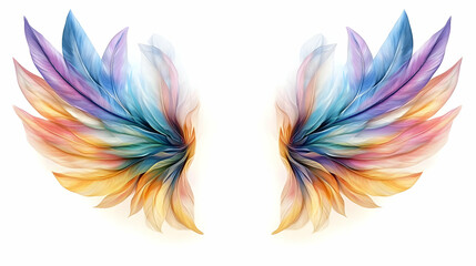 Pair of Colorful Wings Illustration Spreads Gracefully on White Background