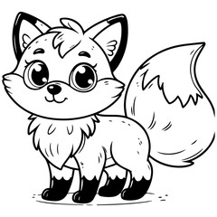 Fototapeta premium Vector Cute Kawaii Fox Coloring Book 